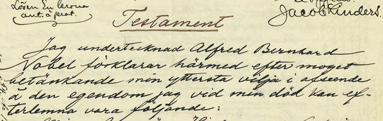 First paragraph of Alfred Nobel's will