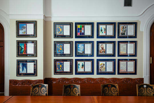 Wall of Nobel Peace Prize diplomas